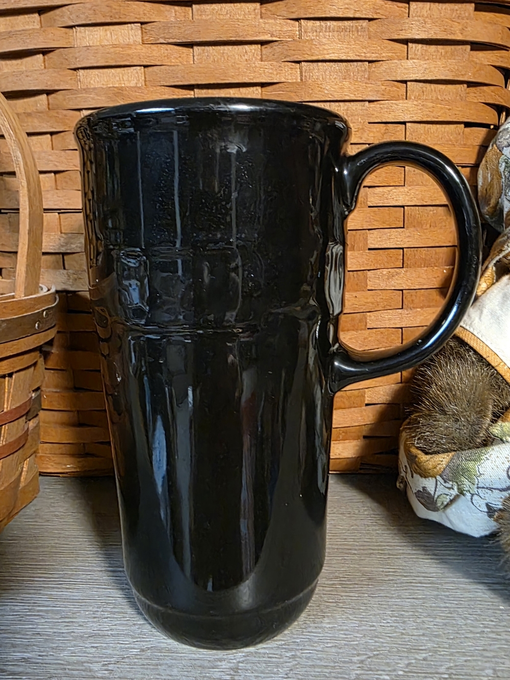 Longaberger Woven Traditions Pottery Ebony Black Tall Mug